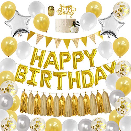 APERIL Globos de oro de confeti, feliz cumpleaños Decoraciones de fiesta, globos Happy Birthday, globos de oro, globos de látex, estandarte dorado, globos de papel de estrella