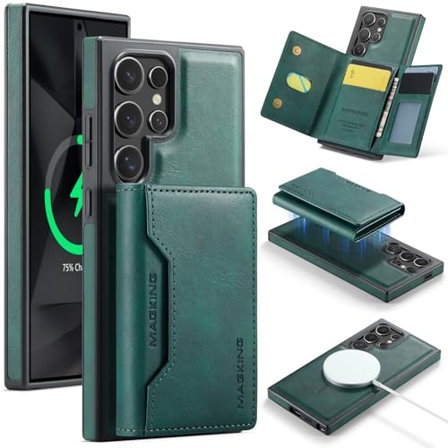 Étui pour Samsung S25 Plus en cuir vert de haute qualité à clapet détachable