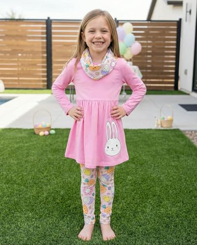 Image of Unique Baby Girls Kids Toddler 3pc Outfit Set Long Sleeve Stretch Tunic Top Leggings and Scarf