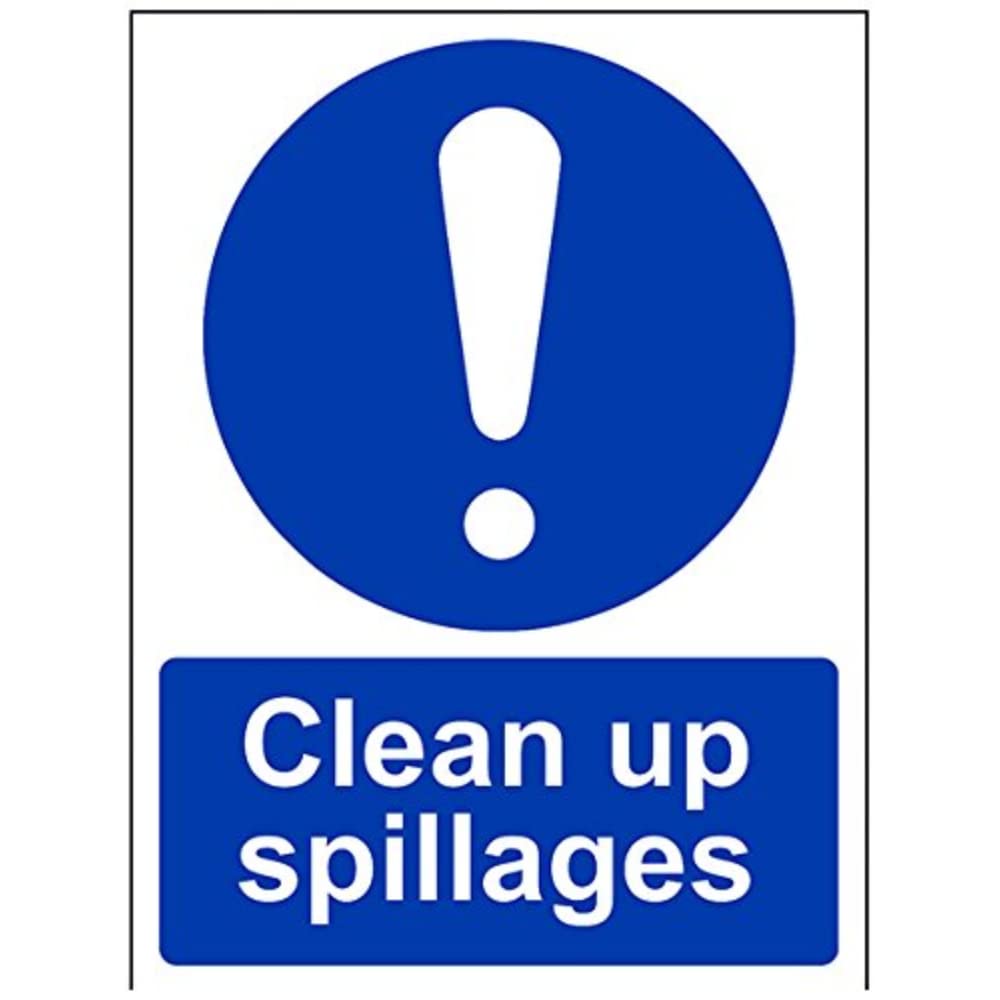 V Safety Clean Up Spillages Sign - 150mm x 200mm - Self Adhesive Vinyl