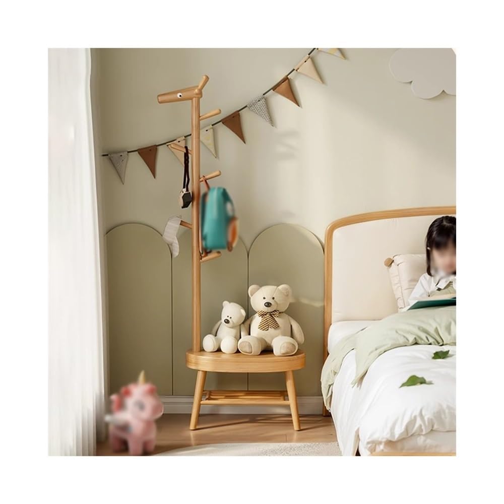 DFHS46JK Hat Rack Solid Wood Floor Coat Rack Deer Clothes Hanger Bedroom Living Room Storage Cartoon Creative Bedside Table for Office(Wood,Medium)