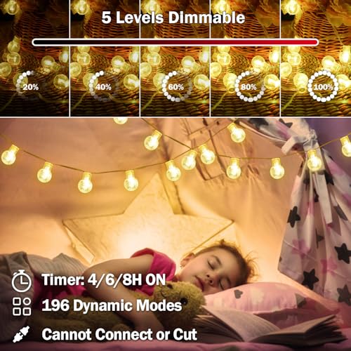 Omika DY-OA08-14 Crystal Globe String Lights, 30Ft 60Led 196Modes With Remote & Usb, Ip65 Waterproof Fairy String Lights For Indoor Outdoor Bedroom Party Wedding Garden Christmas Tree Decor thumb #2