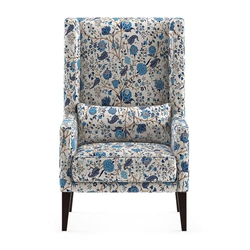 Image of Custom Decor Wooden Wing Chair Without Ottoman Stool | Wingback for Living Room | One Seater Sofa | High Density Foam | Accent Chair for Seating and Home Decor Furniture | (Japanese, Without Ottoman)