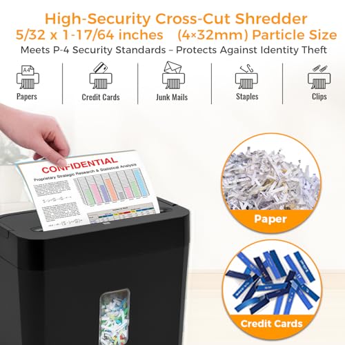 Image of VidaTeco 6-Sheet Cross Cut Paper Shredder for Home & Office, 8L Bin | Compact for Home & Office, 3-min Run Time, Shreds Credit Cards, Staples & Clips, Portable Handle, 8L Bin