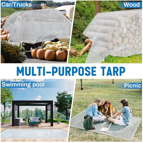 Image of 4 Pcs 6x8 ft Clear Tarp with Grommets Heavy Duty Transparent Tarp Waterproof 8mil Green House Cover with Rope for Plant Garden Patio Chicken Coop Porch (Woven Style)