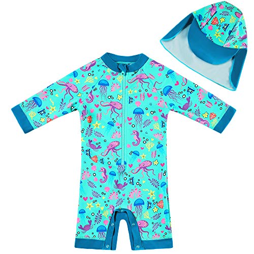 upandfast Baby Swimsuit for Boy/Girl Easy Diaper Changing(Green Octopus,18-24 Months)