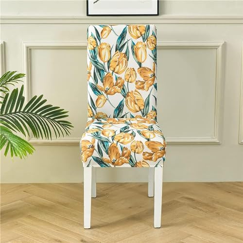 Image of Styleys Chair Covers for Dining Room, Stretch Dining Chair Cover, Washable Spandex Kitchen Chair Slipcovers (Set of 1, Orange Tulip, SD3210)