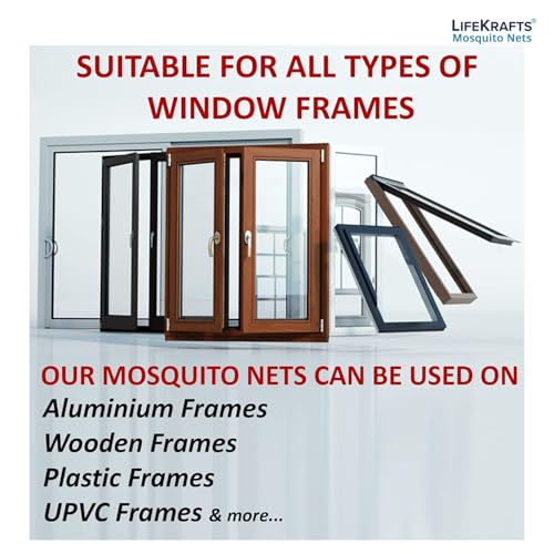 Image of LifeKrafts Pre-Stitched Zipper Window Mosquito Net Premium Edition 120 GSM Fiberglass Net & Strong Adhesive Hook Tape. Height90cms X Width120cms (35x47 inches or 3x3.9 feet)-Grey