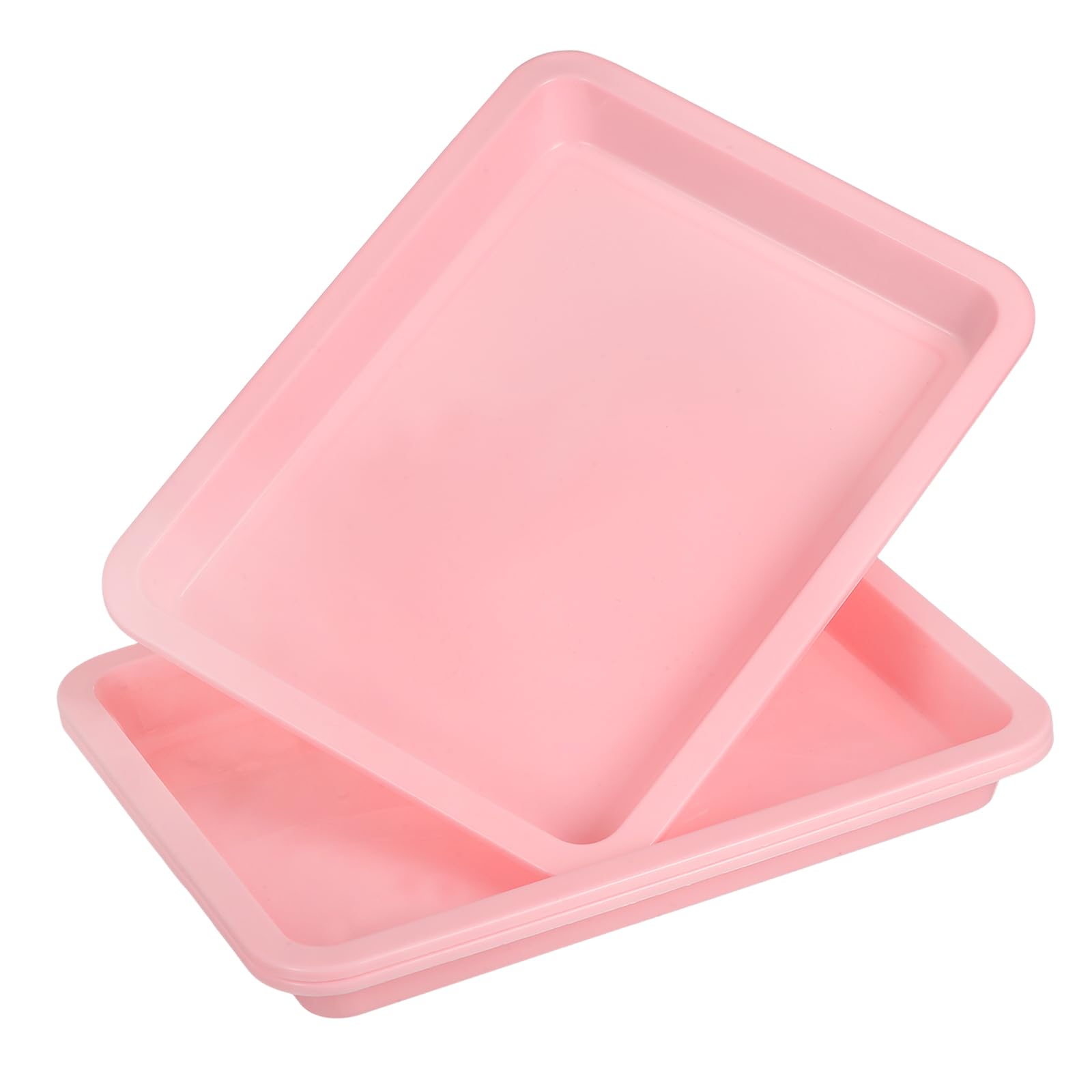 PATIKIL 9.6x7.3" Plastic Tray, 3 Pack Rectangular Plates Plastic Art Crafts Trays Small Food Plates Dishes Reusable Stackable for Organizer Cake Fruits Cupcake Dessert Activity, Pink