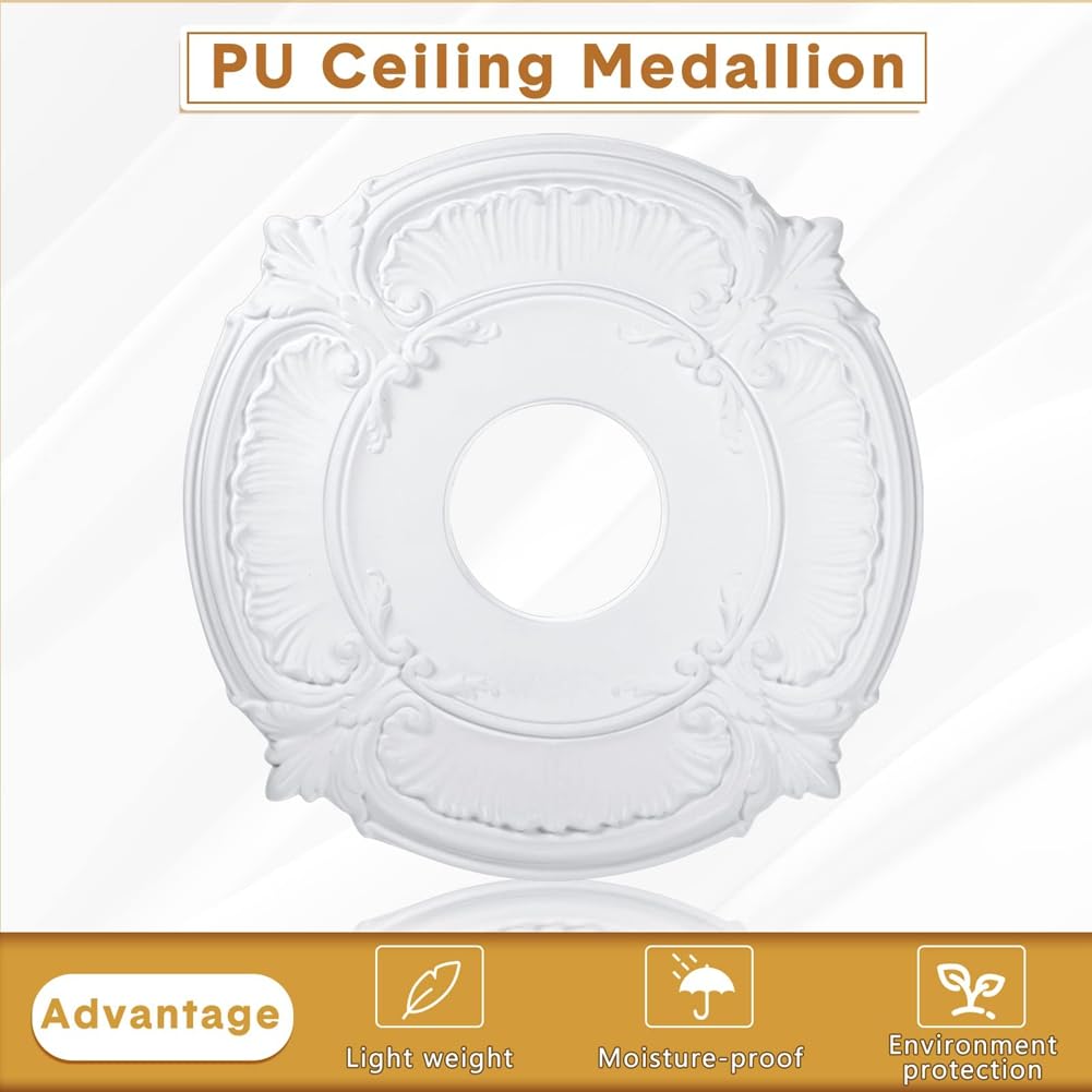 Medaglione decorativo da soffitto in poliuretano, 2 pezzi, per lampadari, ventilatori a soffitto, lampadari, 30,5 cm OD