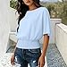 Womens Dressy Casual Crew Neck Blouses Loose Fashion Short Batwing Sleeve Tops Summer Smocked Elastic Waist Shirts Light Blue