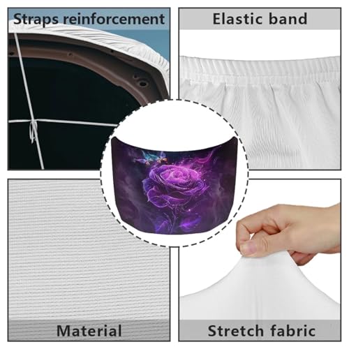 Image of Purple Rose Print Car Hood Cover 39x59 Inch Elastic Polyester Car Hood Protector All Seasons Universal Car Hood Decorative Accessories for Sedan Truck Pickup SUV