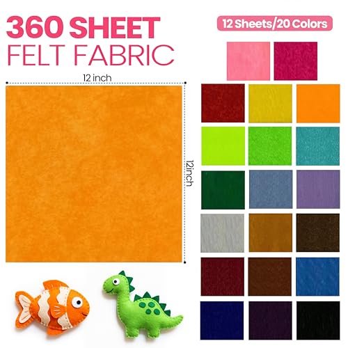 Image of Moukeren 360 Pcs 6 x 6 Inch Felt Sheets, Rainbow
