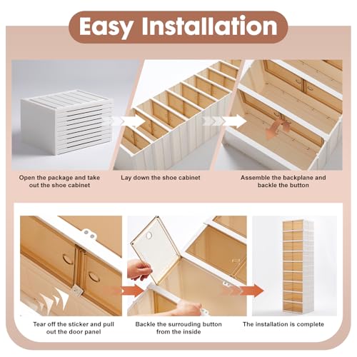 Image of Collapsible Shoe Rack Organizer Foldable Shoe Cabinet with Doors, Large Plastic Folding Shoe Cabinet, Easy Assembly Shoe Shelves Organizer for Entryway (9Tiers,18Pairs)