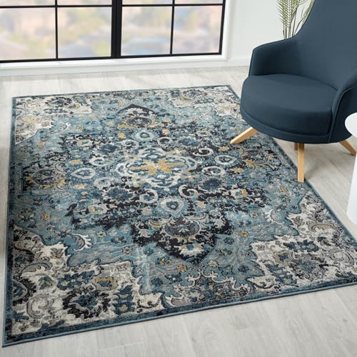 LUXE WEAVERS Moroccan Blue 6x9 Medallion Area Rug...