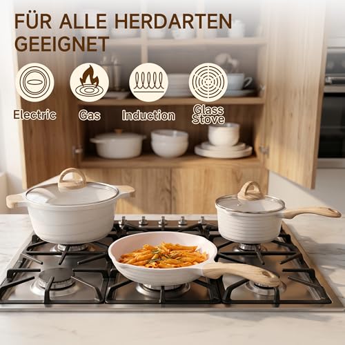 JEETEE Töpfe Set 23-teilig, Antihaft Pfannenset Induktion, Beige – Ansicht 5