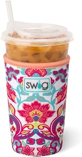 Swig Life Medium Iced Coffee Cup Coolie with Handle, Flourish