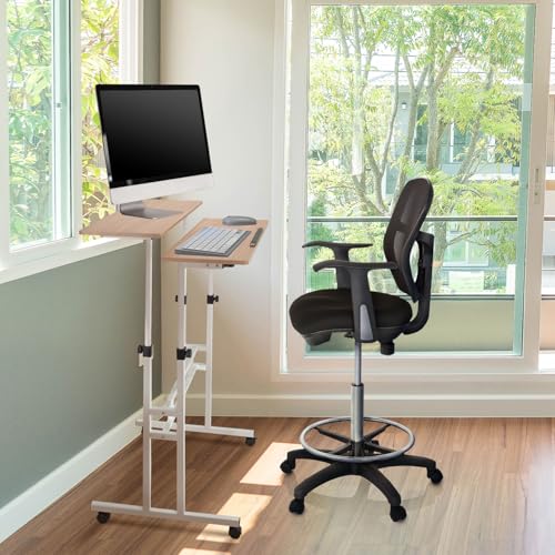 Bureau assis-debout réglable blanc chêne pour ordinateur