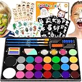 Face Painting Kit for Kids, 24 Colors Water Based Non-Toxic Face Paint with Stencils & Brushes, Professional Body Makeup Set for Halloween, Birthday, Parties with Guide Book Art and Craft Art Supplies