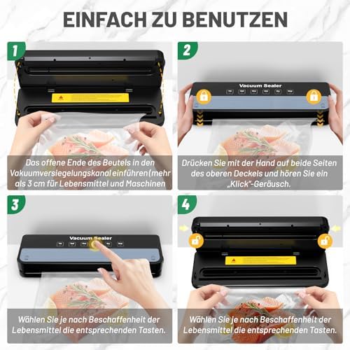 Bild 5 - Vakuumierer, Vakuumiergerät mit Vakuumierbeuteln, All-in-1 Vakuumierer für Trockene, Feuchte, Frische, Folienschweißgerät für Lebensmittel, Kompaktes, Vollautomatisches Versiegelungsgerät
