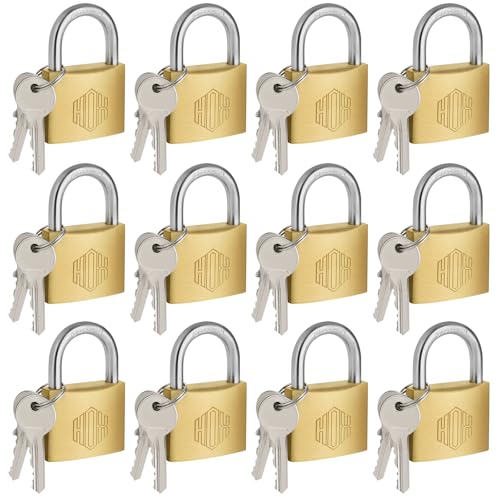 Image of HOX 12-Pack Keyed Padlock, Waterproof and Rustproof, Solid Brass Lock with 1-1 /4 inch Wide Body, Padlock with Keys for Storage Unit, Sheds, Garages and Fence