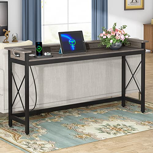 Tribesigns Sofa Table with Outlets and USB Ports, 70.9 inch Extra Long Console Table Behind Couch with Charging Station, Industrial Narrow Entryway Hallway Accent Table for Living Room