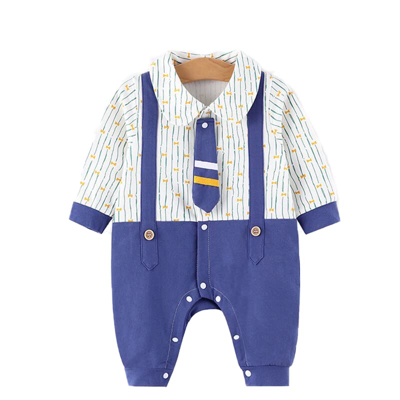 Image of Bold N Elegant Cute Tie Newborn Cotton Full Sleeve Footless Baby Romper Onesie Buttoned Bodysuit for Newborn Infant Baby Boys Girls
