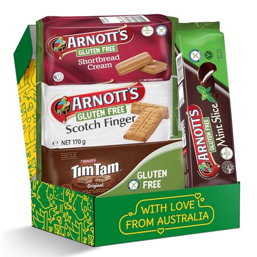 Gluten Free Biscuit Variety Pack – 4-Pack Assortment Featuring Tim Tam, Scotch Finger, Mint Slice & Shortbread Creams – Classic Australian Biscuits Made Gluten Free