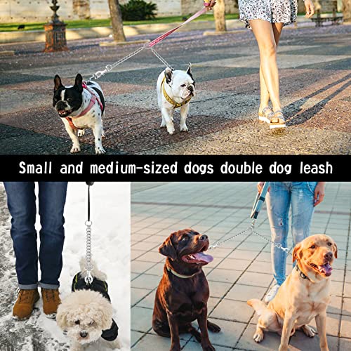 TIESOME Metal Double Dog Leash, Double Leash for Dogs Walking Training 360° Rotation Two Dog Splitter, Comfortable Chew Proof Dual Dog Leash Extension Splitter (2.5mm x 40cm)