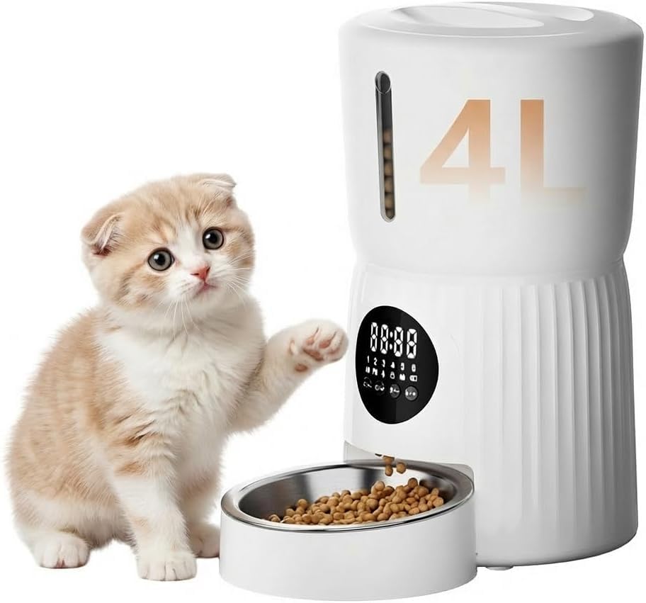 Surfola 自動給餌器 猫 犬 うさぎ タイマー式 [Wi-Fi/スマホ不要] ペット給餌器 1日6食 定時定量 4L大容量 2WAY給電 水洗い可能 音声録音 ステンレス皿 手動給餌 お手入れ簡単 日本語説明書付き SP01