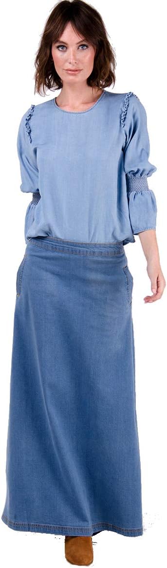 Lottie Long Denim Skirt - Palewash Maxi Jean Skirt with Stretch US 6-24