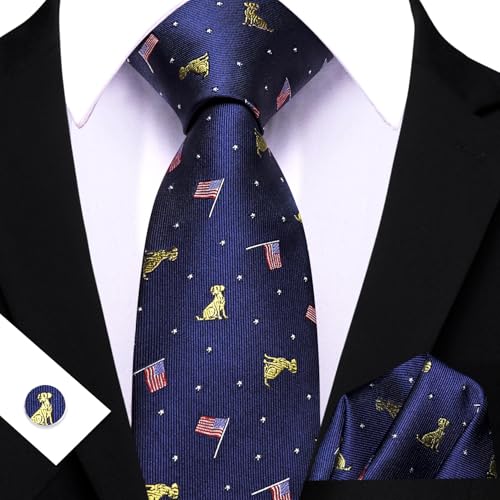 Image of Barry.Wang Man Tie Sets Skull Animal 63 inch Extra Long Necktie Silk Woven Handkerchief Cufflinks Festival Party Gift