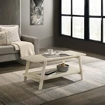 Roundhill Furniture Metz Mid-Century Modern Wood Shelf Coffee Table, Off-White Finish