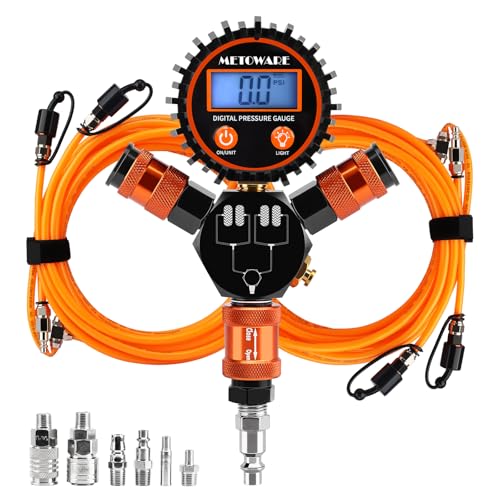 METOWARE 4 Tire Inflation & Deflation System with Digital Gauge Air Up Down Kit for Truck SUV Off-Road 4-Wheel Inflation All at Once Fits Up to 255 Wheelbase Leak-Free Design Manual Bleed Valve
