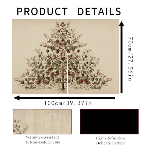 Image of Self Adhesive Vintage Evergreen Tree Cabinet Curtain for Mother's Day, 39x28 Inch Rustic Pine Under Sink Skirt No Drill, Spring Cleaning Kitchen Decor, Hook and Loop Laundry Valance