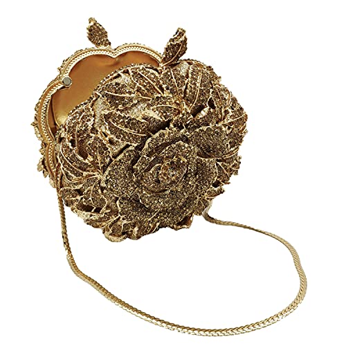 Image of Boutique De FGG Mini Round Flower Crystal Clutch Purses for Women,Formal Evening Bags,Rose Wedding Clutch Bag Party Handbags
