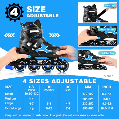 Image of 2PM SPORTS Inline Skates for Kids Girls Boys Ages 5-8 8-12 4-6 6-12 with Light Up Wheels, Adjustable Kids Roller Skates Blades for Adults Men Women Beginners Youths