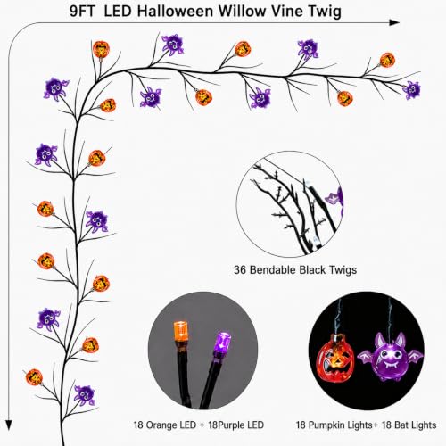9FT 72 LED Halloween Willow Vine Garland, Lights with 8 Modes and Timer - image 7