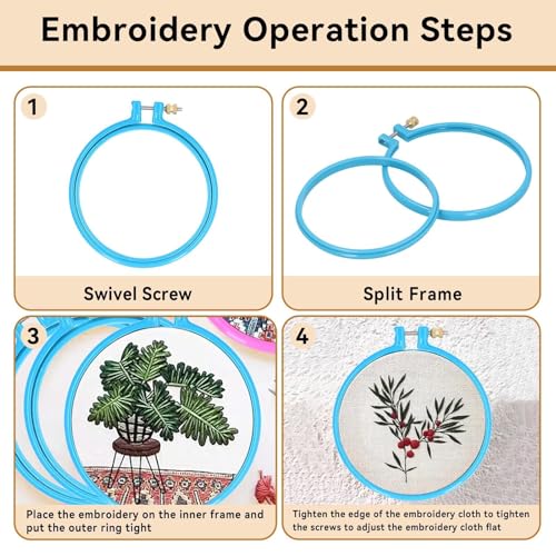 Image of 3PCS 5in Plastic Embroidery Hoop Set, Mini Cross Stitch Hoop Circle Sewing Ring with Adjusting Screw, Plastic Embroidery Rings for Beginners and Crafters
