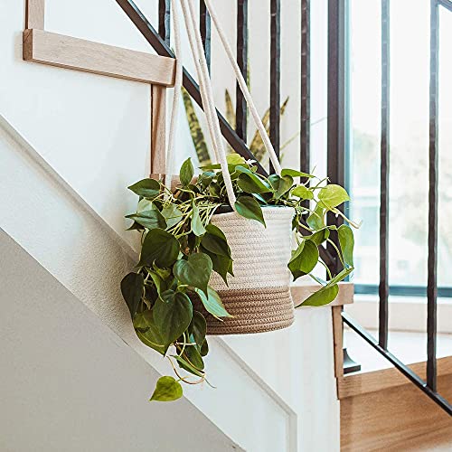 Miniatura 5 de Jardinera Colgante De Cuerda, Maceta Colgante Para Plantas, Colgador Para Plantas, Algodón Natural Tejidas A Mano Cesta Colgante Plantas Con Cuerda Larga Colgar Para Decoración Del Hogar Blanco