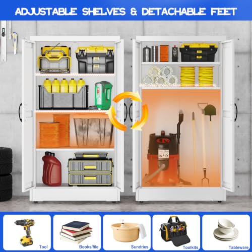 Image of GAIOUS 43.3'' Tall Kitchen Pantry Cabinet, White Metal Storage Cabinet