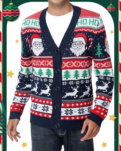 Mens Santa and Reindeer Ho Ho Ho Christmas Cardigan - Image 3