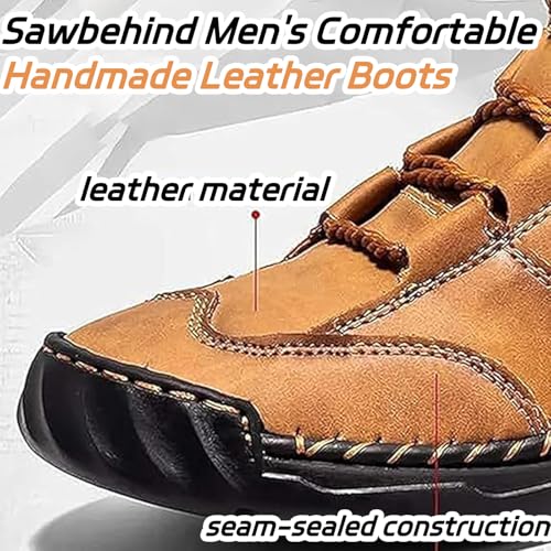 Sawbehind Mens Boots, Sawbehind Leather Boots Mens, Waterproof, Arch Support, Spacious Toe Box Outdoor Orthopedic Shoes3