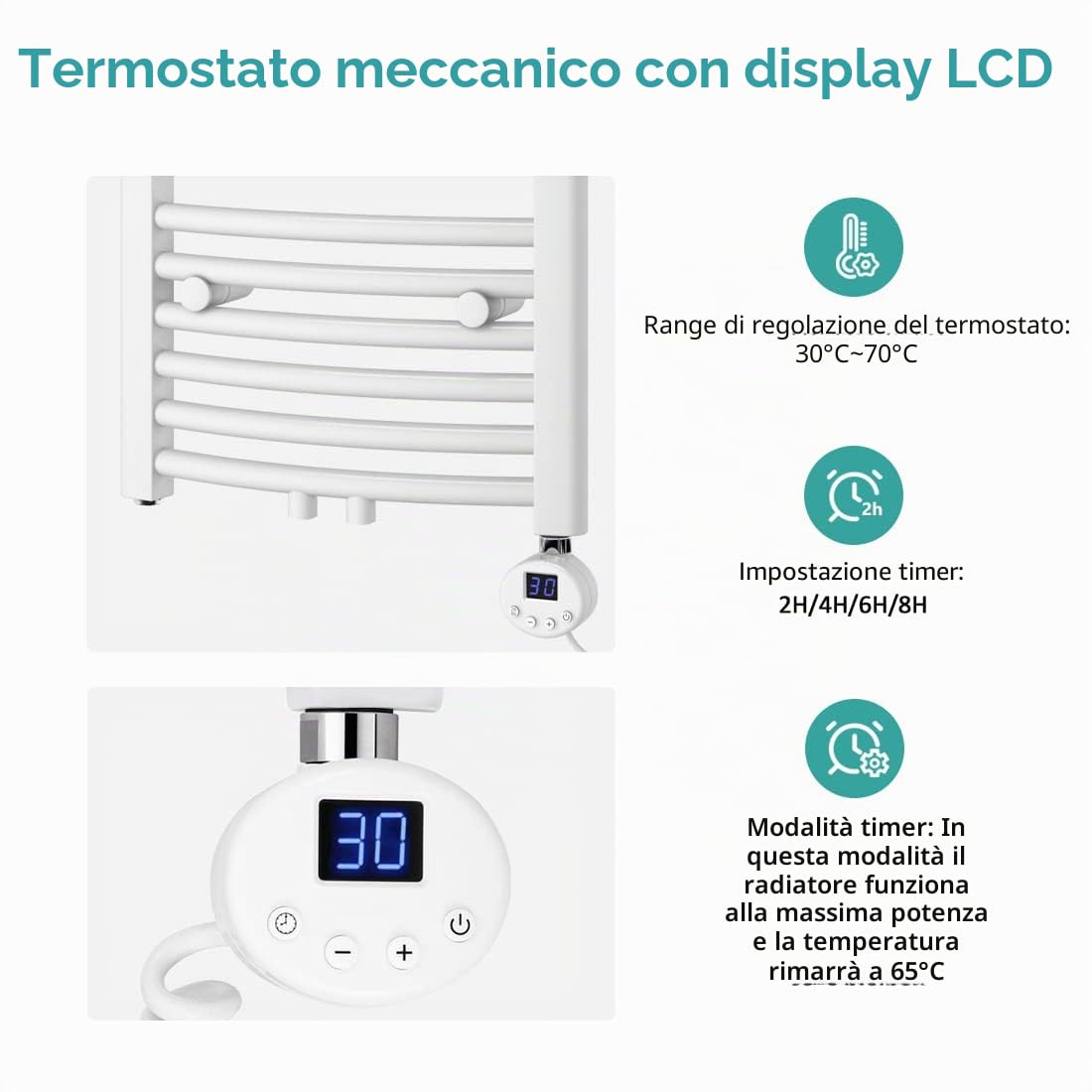 EMKE Barra riscaldante con termostato per termosifoni da bagno, 1200 W, cartuccia riscaldante in acciaio inox, per radiatore, scaldasalviette elettrico, bianco