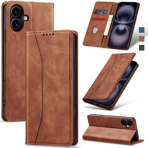 Image of Jasonyu Flip Wallet Case for iPhone 16 Plus,Brown