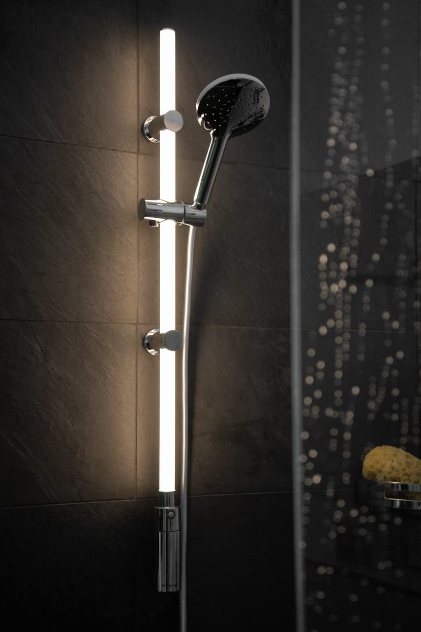 Wenko Set Asta Doccia a Led Illuminata, a Risparmio Energetico, Dimmerabile con Modalità di Cambio Colore, Niente Più Soffione Doccia e Flessibile Doccia Calcare, Fissaggio Senza Fori