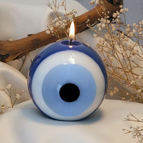Bcs Blue Evil Eye Candle - Nazar Home Decor - Handmade Unscented Premium Candles For Home & Office Vela Ojo Turco - 3.95 Inches (Large) Blue #TOP3