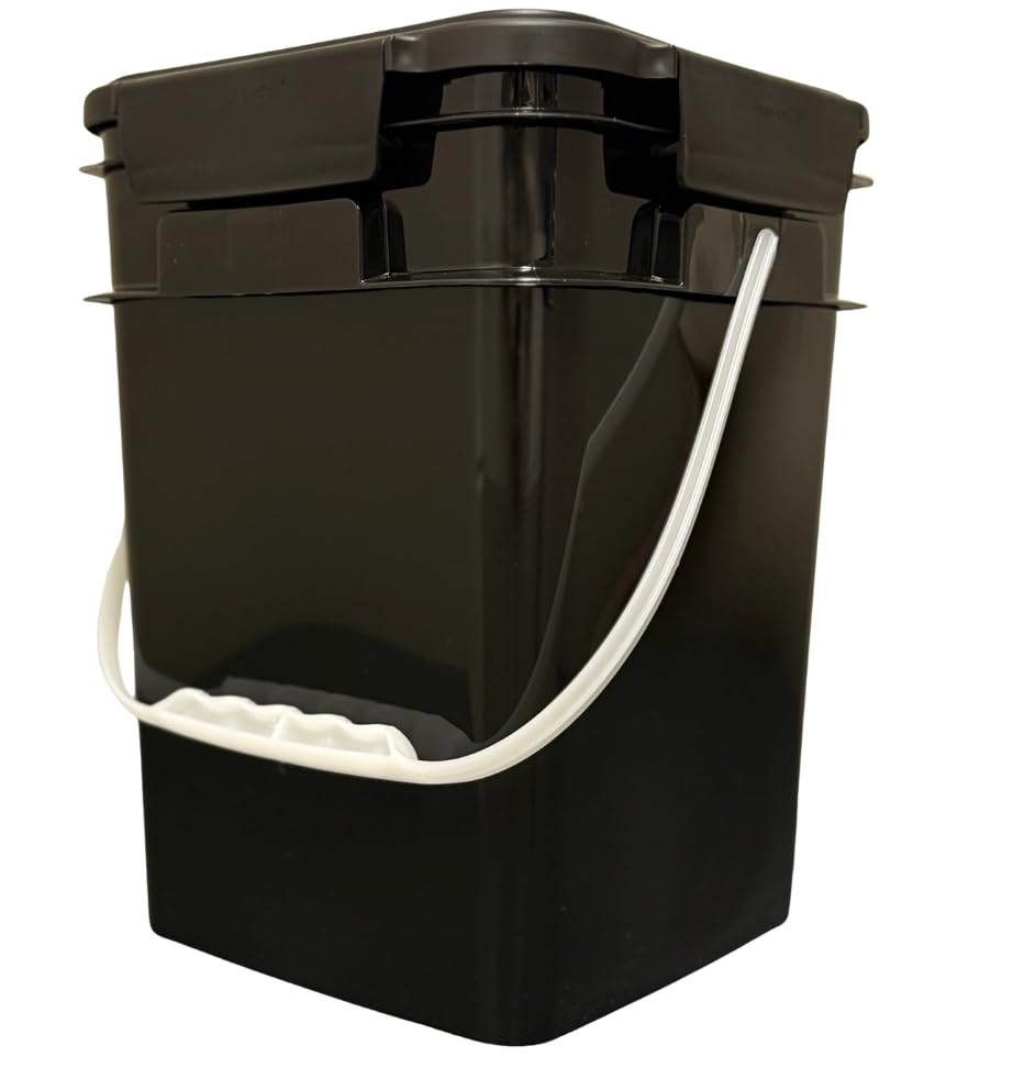 Image of House Naturals 4 Gallon Square Food Grade Bucket Pail with Plastic Handles and Lid (Pack of 3) Made in USA containers (Black)