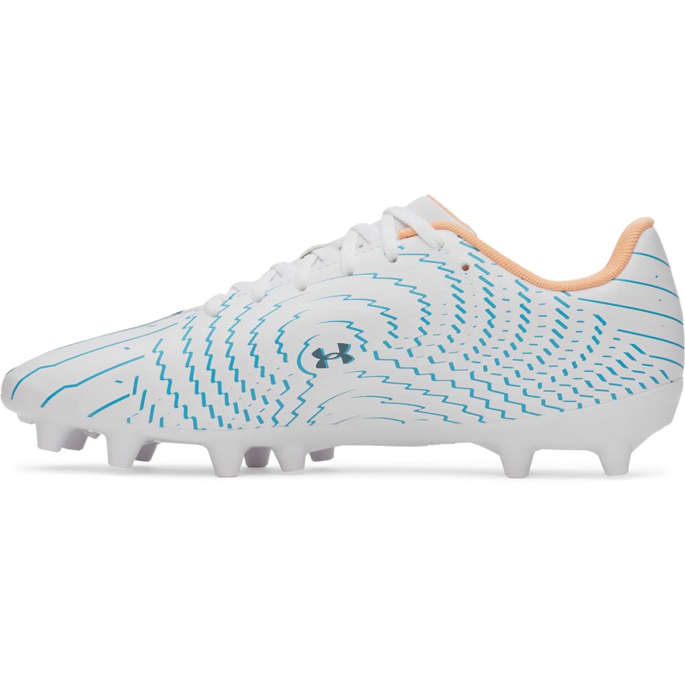 Under Armour Unisex Mach 1 Club Soccer Cleats, (101) White/Boundless Blue/Orange Bloc, 5.5, US
