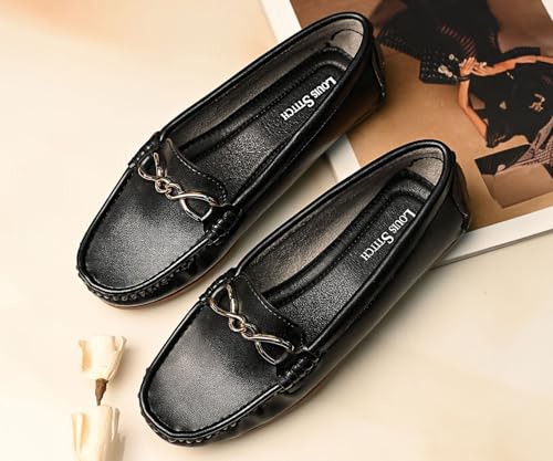 Image of LOUIS STITCH Women's Premium Slip-On Loafers with Buckle | Elegant Solid Slip-On Comfort Shoes for Casual and Formal Wear | Slip-On Loafer Shoes for Women | LSLD-BLR-HS02